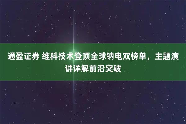 通盈证券 维科技术登顶全球钠电双榜单，主题演讲详解前沿突破